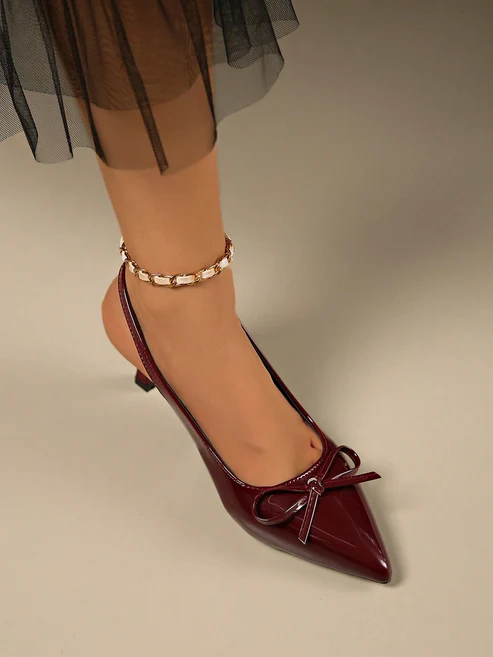Women Burgundy Slingback High Heels | Pointed Toe Party Pumps
