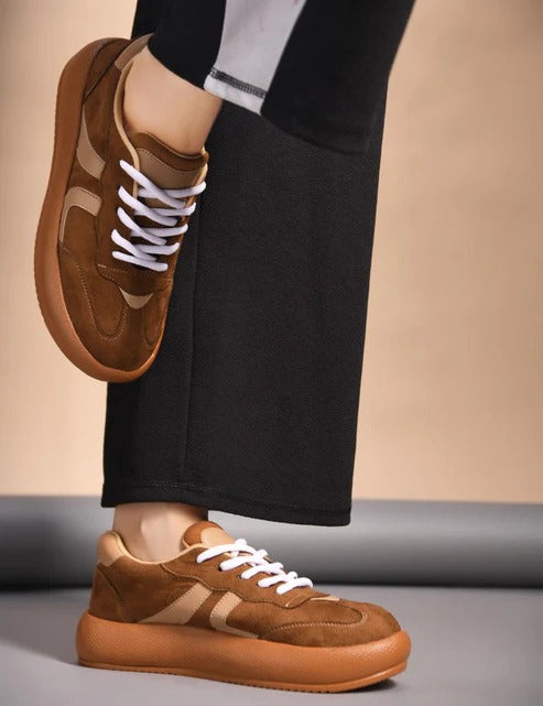 Women Brown Casual Sneakers – Stylish Lace-Up Fashion Sneakers for Girls Everyday Wear