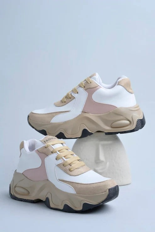 Women Chunky Fashion Sneakers – Stylish Lace-Up Casual Sneakers for Girls Everyday Wear