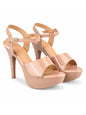 Women Nude Platform High Heel Sandals – Stylish Open Toe Ankle Strap Stiletto Heels for Girls Party Wear