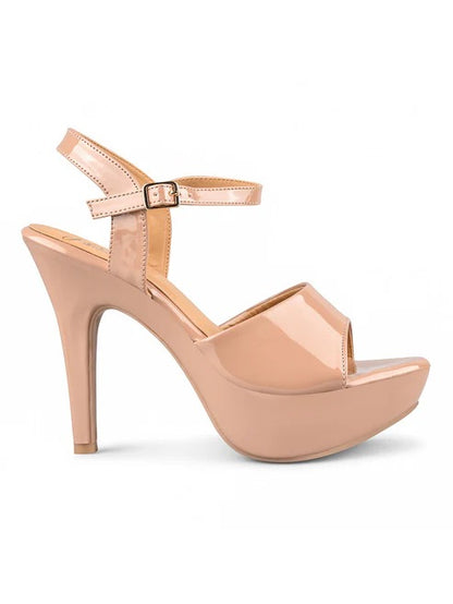 Women Nude Platform High Heel Sandals – Stylish Open Toe Ankle Strap Stiletto Heels for Girls Party Wear
