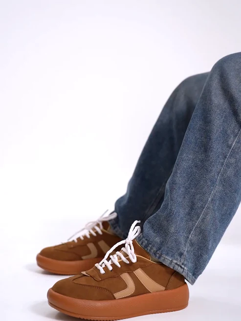 Women Brown Casual Sneakers – Stylish Lace-Up Fashion Sneakers for Girls Everyday Wear