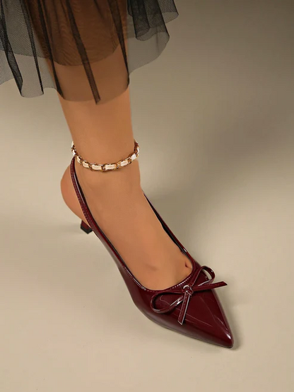 Women Burgundy Slingback High Heels | Pointed Toe Party Pumps