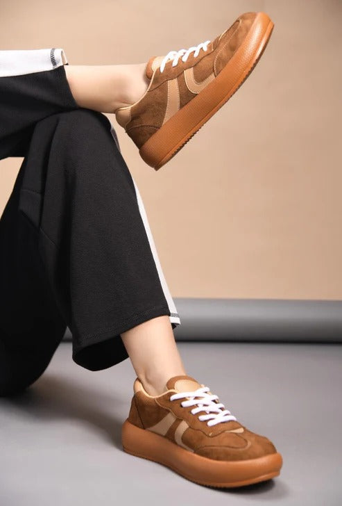 Women Brown Casual Sneakers – Stylish Lace-Up Fashion Sneakers for Girls Everyday Wear