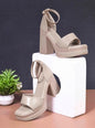 Women Beige Block Heel Platform Sandals – Stylish Open Toe Ankle Strap Heels for Girls Party & Fashion Wear