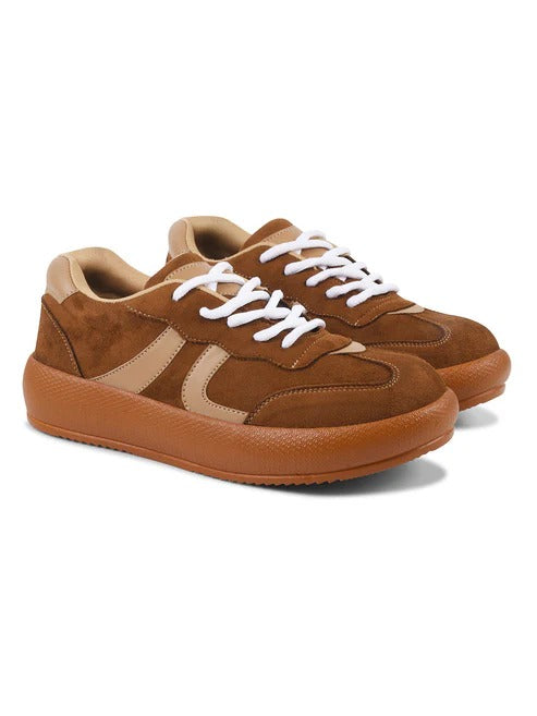 Women Brown Casual Sneakers – Stylish Lace-Up Fashion Sneakers for Girls Everyday Wear
