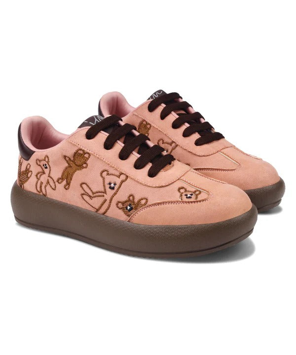 Women Cute Bear Sneakers – Stylish Casual Lace-Up Sneakers for Girls Everyday Wear