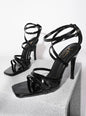 Women Black Strappy High Heel Sandals | Elegant Party Wear Heels