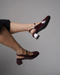 Women Maroon Patent Block Heel Pumps | Elegant Strap Party Heels