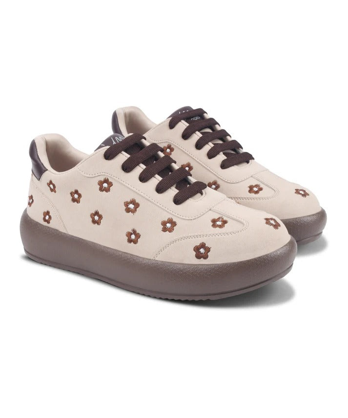 Women Floral Casual Sneakers – Stylish Lace-Up Fashion Sneakers for Girls Everyday Wear