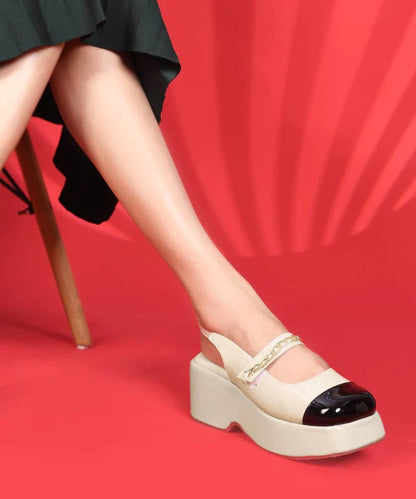 Women Cream Platform Slingback Shoes – Stylish Closed Toe Chain Strap Shoes for Girls Casual & Fashion Wear
