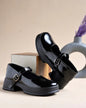 Women Black Patent Mary Jane Platform Shoes – Stylish Closed Toe Strap Shoes for Girls Casual & Party Wear