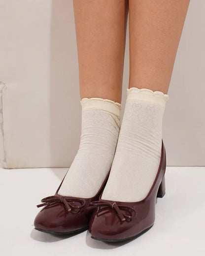 Women Burgundy Bow Block Heel Pumps – Elegant Closed Toe Stylish Heels for Girls Party & Casual Wear