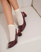 Women Burgundy Bow Block Heel Pumps – Elegant Closed Toe Stylish Heels for Girls Party & Casual Wear