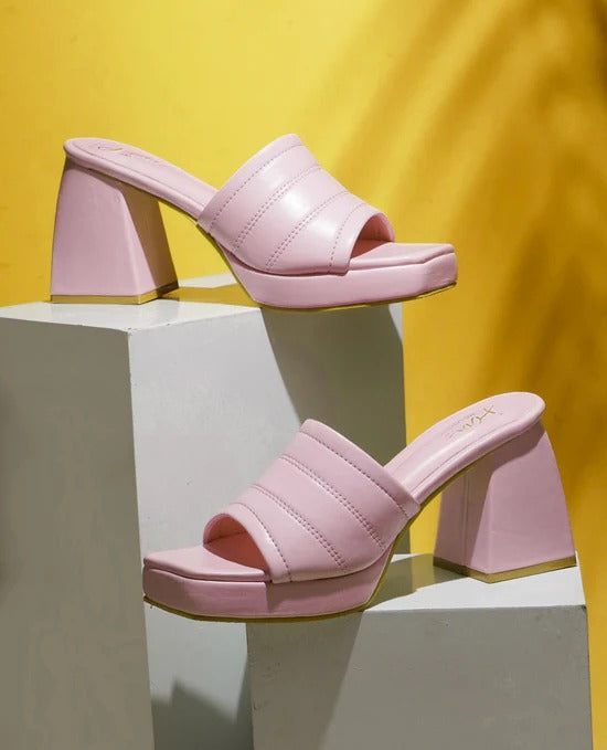 Women Pink Block Heel Sandals | Stylish Open Toe Platform Heels