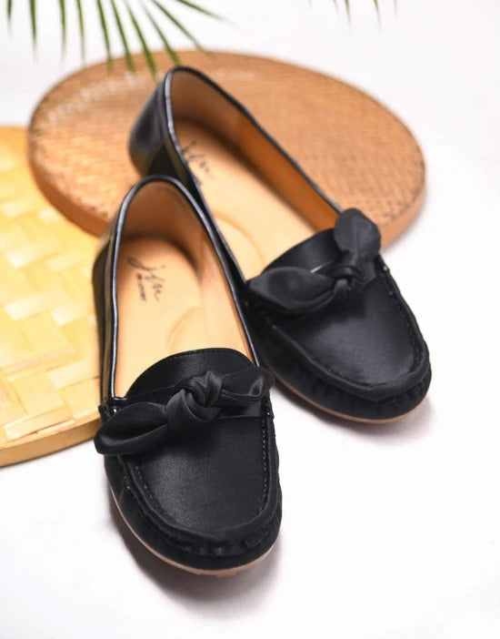 Women Black Bow Loafer Flats – Stylish Slip-On Casual Shoes for Girls Everyday Wear